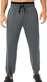 [Generic] Men's Drawstring Stretch Travel Pants Athletic Breathable Sweatpants Quick Moisture Tapered Joggers Workout Track Pants