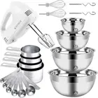 Hand Mixer Electric Mixing Bowls Set, 5 Speeds Handheld Mixer with 4 Nesting Sta