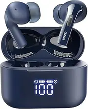[TOZO] T20 Wireless Earbuds Bluetooth Headphones 48.5 Hrs Playtime with LED Digital Display, IPX8 Waterproof, Dual Mic Call Noise Cancelling 10mm Broad Range Speakers with Wireless Charging Case Blue