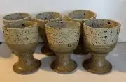 STUDIO ART POTTERY WINE OR WATER GOBLETS CUPS SET OF 6 BROWN/TAN SPECKLED 4.75”