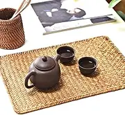 Rattan Natural Woven Placemats,Set of 4,Seagrass Square Heat Resistant Table Mats
