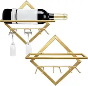 Metal Wine Bottle Holders Wall Mount - Wine Glass Wall Rack - Wine Bottle Display Hanger with Screws for Home Kitchen Bar Wall Decor