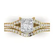 2.21ct Princess Cut Halo Engagement Ring Band bridal Set 14k Yellow solid Gold