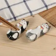 2PC Couple Cat Ceramic Chopsticks Spoon Fork Holder Kitchen Chopstick Rest Stand