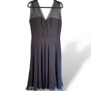 Vintage Talbots Sz 14 Black 100% Pure Silk Chiffon Dress V-Neck Sleevless $188