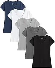 [Sexy Basics] Women's 5 & 10 Pack Casual & Active Cotton Stretch V Neck Short Sleeve Shirts