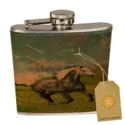 Dappled Gray Arabian Mare Buttercup Flowers Leather Pocket Hip Flask