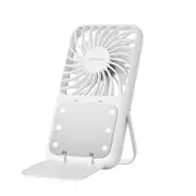 White Portable Handheld Fan with Makeup Mirror - USB Rechargeable 3-Speed Mini Fan for Summer Cooling