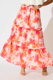 Everett Maxi Skirt in multicolor Red and Orange Floral 8