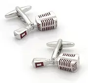 [Vcufflinks] Old-School Broadcast Microphone Silver with Red Music Cufflinks