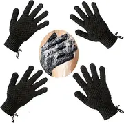 HualianMengxin Bath Exfoliating Gloves Scrub - 4 Pcs (2Pairs) Lengthened and Large Exfoliating Scrubbing Gloves for Shower, Spa, Massage - Scrub Exfoliating Mitts for Body, Face, Hand and Foot (black and gray) (2 pairs black)