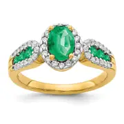 Solid 14k Yellow Gold Simulated CZ and Oval Emerald Ring