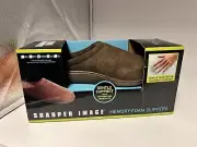 New in Box Sharper Image Men's Memory Foam Slippers, Size Small BROWN.