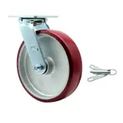 8 Inch SS Poly on Aluminum Swivel Caster with Delrin Bearing and Swivel Lock SCC