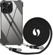 Clear for iPhone 15 Pro Case Crossbody Strap, Transparent Mobile Cover with Adjustable Neck Cord Rope PC Shockproof Lanyard Phone Case for iPhone 15 Pro Strap Women