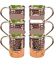 6Pcs Cocktail Wine Cup Moscow Mule Mug Stainless Steel Hammered Copper Plated Beer Cup Coffee Bar Tools、Drinkware Cup(Gold)