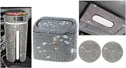 Bling Silver Car Accessories Collection, Car Trash Can, Humidifier, Cup Holder Coasters and Tiisue Holder