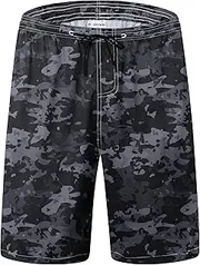 [Yhjoxlp] Mens Swim Trunks Quick Dry Board Shorts with Mesh Lining, Breathable Fit Print Beach Shorts Swimwear Bathing Suits, Brown Camo, Small