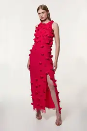 Petal Applique Lace Woven Midi Dress