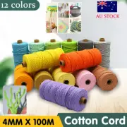 4mm /100M Natural Cotton Twisted Cord Craft Macrame Artisan Rope Weaving Wire AU