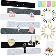 Vuzvuv 8 pcs Bulletin Board Bar Strips with 50 Pushpins & 10 Wooden Clip pins，Self Adhesive Cork Board for Wall，Felt Pin Board for School，Office Decor（Black White Grey）