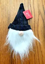 Gnome Christmas Bottle Cover - Fluffy Beard, Cable Knit Hat - Black & White