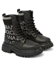 [Dolce & Gabbana Kids] Dolce & Gabbana Kids Logo leather combat boots UK 1 black