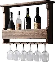 Floating Bar Cabinet Wine Rack with Hanging Glass Holder Wall Mounted Liquor Shelf for Home Bar Dining Room Kitchen.