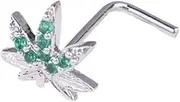 [Niaspi] 20G Green CZ Palm Tree Leaf Nose Rings for Women L-Shaped Surgical Steel Nose Studs Rings Summer Fashion Statement Nose Nostril Piercing Jewelry