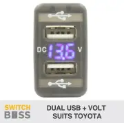 DUAL USB CHARGER + VOLT METER - Suits LARGE Toyota Hilux Prado BLUE LED 12v 4.2A