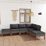 6 Piece Garden Lounge Set with Cushions Poly Rattan Grey,Outdoor Furniture Sets-3059713
