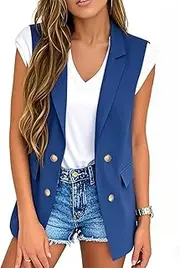 [IDEALSANXUN] Womens Double Breasted Vest Tops Sleeveless Blazer Spring Summer Suit Jackets