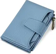 [Airkit] Wallet Women, Small Wallet for Women Leather, Ladies Bifold Compact RFID Blocking Credit Card Holder, Girls Mini Travel Purse, Pocket Passport Wallet with 4 ID Window, Blue, Classic Elegance