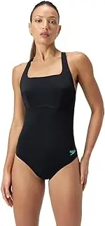 [Speedo] Women's Flex Band Swimsuit with Built in Swim Bra One Piece Swimsuit, Anthracite, 36