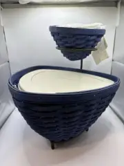 Longaberger Rare Blue Chip And Dip Basket W/ Protector And Stand