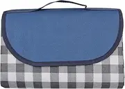 NUZAMAS 200x200cm Picnic Blanket Large Waterproof Blanket Sandproof Beach Blanket Folding Portable Mat for Outdoor Picnics Camping Navy Blue Grid