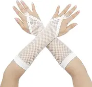 [Elerevyo] Women's Fishnet Glove Elastic Scallop Lace Elbow Length Fingerless Gloves with Finger Loop for Party Cosplay