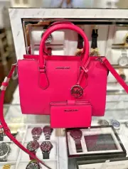 Michael Kors Sheila Vegan Leather Satchel Bag + Bifold Zip Wallet in Dragonfruit