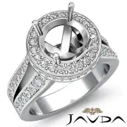 Halo Pave Split Shank Round Semi Mount Diamond Engagement Ring Platinum 1.3Ctw