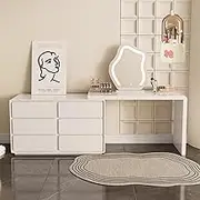 Makeup Vanity Table, Big Modern Dressing Table with Mirror & Makeup Bucket for Bedroom Easy Installation(Without Chair,120+100cm)