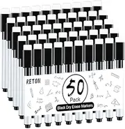 RETON 50 Pcs Magnetic Dry Wipe White Board Markers Pens, Dry Erase Marker with Eraser Cap, 4.5 in Mini Markers with Fine Tip for Classroom, Office, Hospital, Home and Factory (50 Pcs, Black)