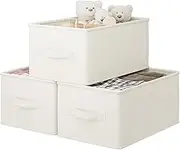 Vailando Linen Storage Bins for Home Storage & Organisation- Storage Boxes for Bedrooms, Closet, Shelves, Fabric Storage Bins for Organizing, Medium, White, 3-Pack