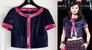 NWT 22K CHANEL METALLIC NAVY BLUE PINK CC BUTTONS CROP TOP JACKET 36