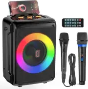Karaoke Machine with 2 Wireless Microphones, Portable Bluetooth Speaker for Adul