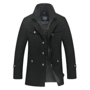 Nevenka Mens Pea Coat Wool Blend Single Breasted Overcoat for Winter-Black