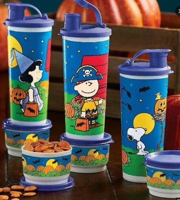 Tupperware Tumblers with Snack Cups Peanuts Charlie Brown SET NEW