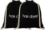 Hair Dryer Drawstring Bag Container - Cotton Travel Storage for Hairdryer (2 PCS Black)