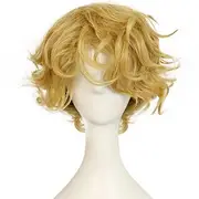 Blonde Wig for Men Short Fluffy Blonde Wig Curly Male Wig Heat Resistant Synthetic Cosplay Costume Hair Wig Blonde