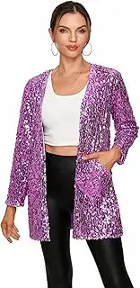 THANKPEARL Women's Sequin Jacket Long Sleeve Open Front Blazer Glitter Sparkly Coat Party Casual Cardigan