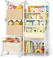 VINCOURNA Kids Bookshelf with Toy Storage Organizer, Montessori Bookshelf, 4-Tier Bookshelf, Nursery Bookcase, Book Shelf for Kids Rooms Nursery Playroom Classroom